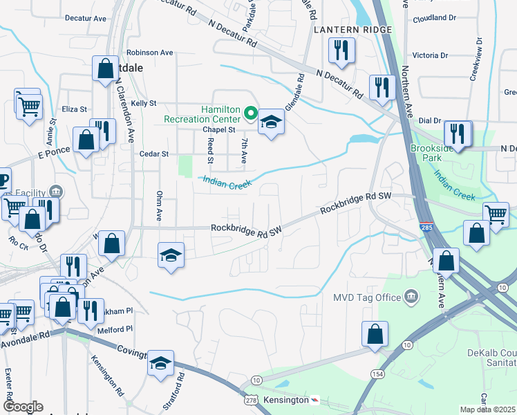 map of restaurants, bars, coffee shops, grocery stores, and more near 369 Glen Cove Drive in Avondale Estates