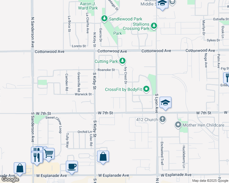 map of restaurants, bars, coffee shops, grocery stores, and more near 457 Wildrose Circle in San Jacinto