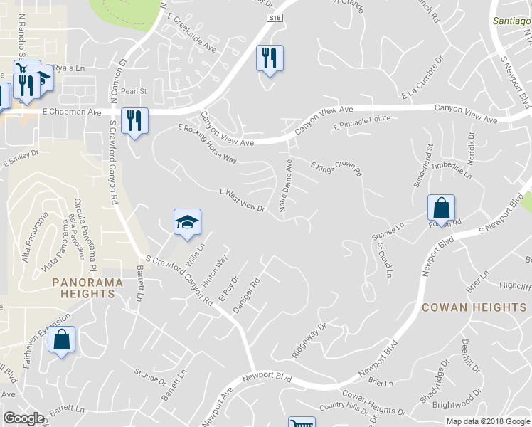 map of restaurants, bars, coffee shops, grocery stores, and more near 6434 East Saint Germain Circle in Orange