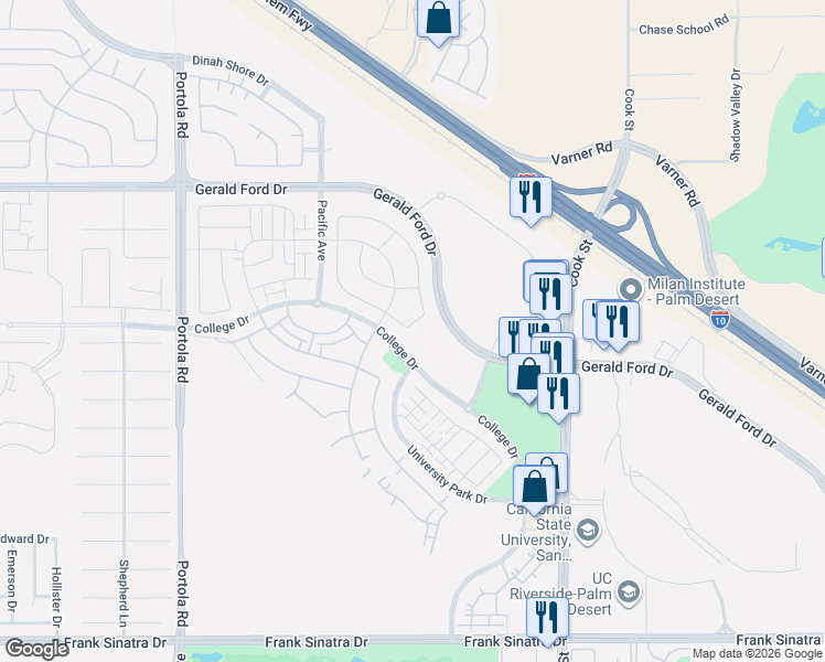 map of restaurants, bars, coffee shops, grocery stores, and more near in Palm Desert