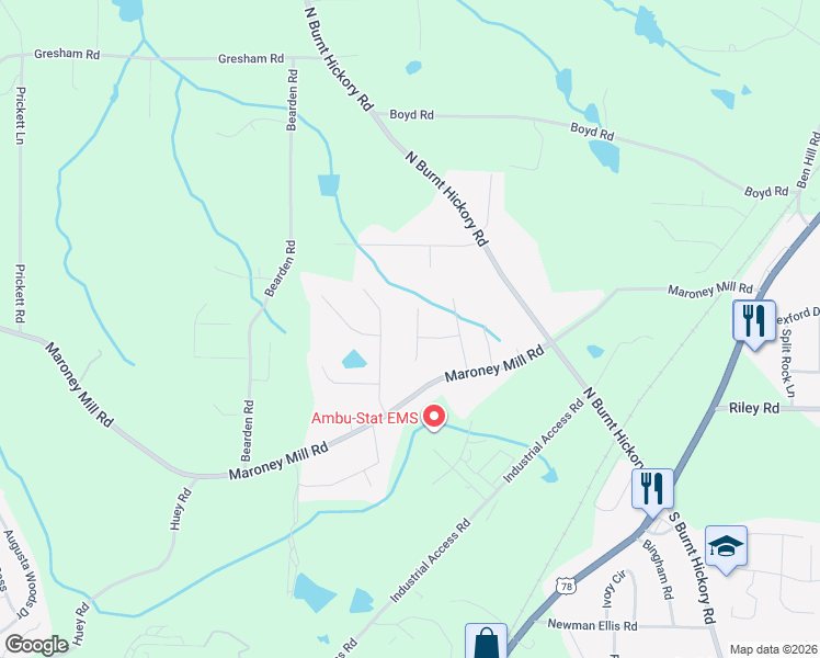 map of restaurants, bars, coffee shops, grocery stores, and more near 851 Donner Court in Douglasville