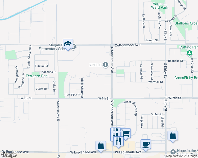 map of restaurants, bars, coffee shops, grocery stores, and more near 492 South Sanderson Avenue in San Jacinto