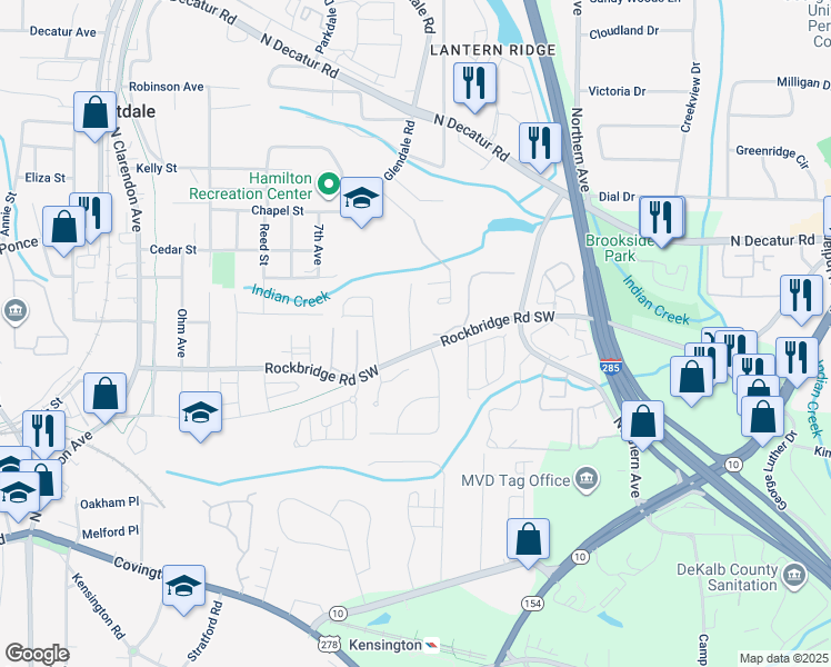 map of restaurants, bars, coffee shops, grocery stores, and more near 267 Somerlane Place in Avondale Estates
