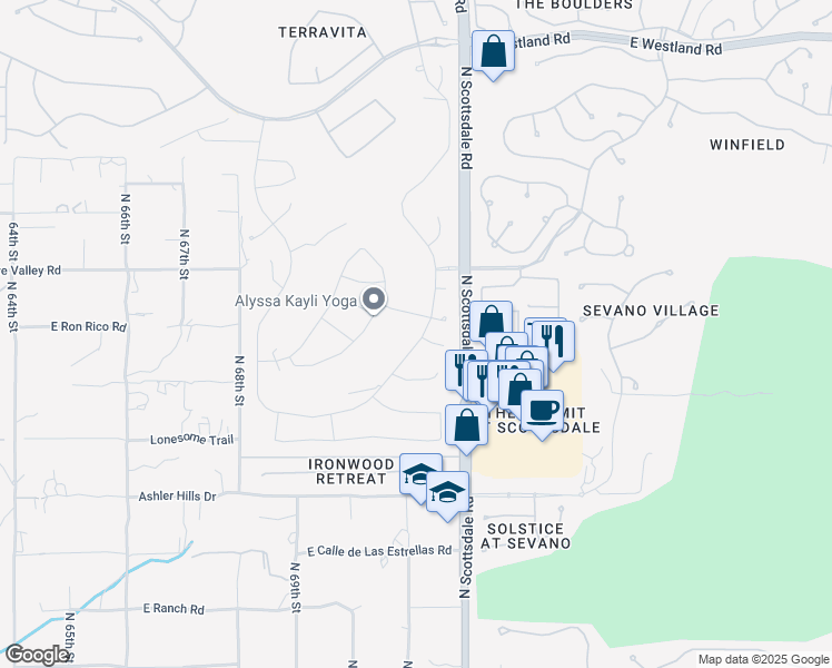 map of restaurants, bars, coffee shops, grocery stores, and more near 32827 North 70th Street in Scottsdale