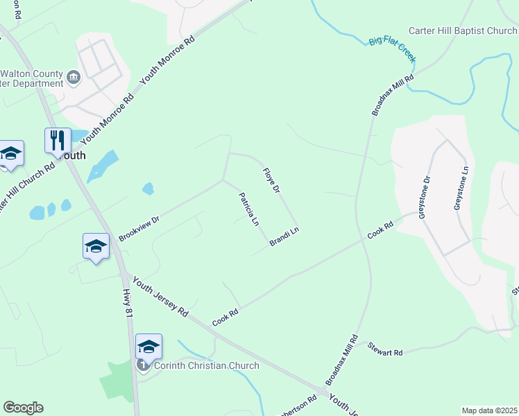 map of restaurants, bars, coffee shops, grocery stores, and more near 1808 Floye Drive in Loganville