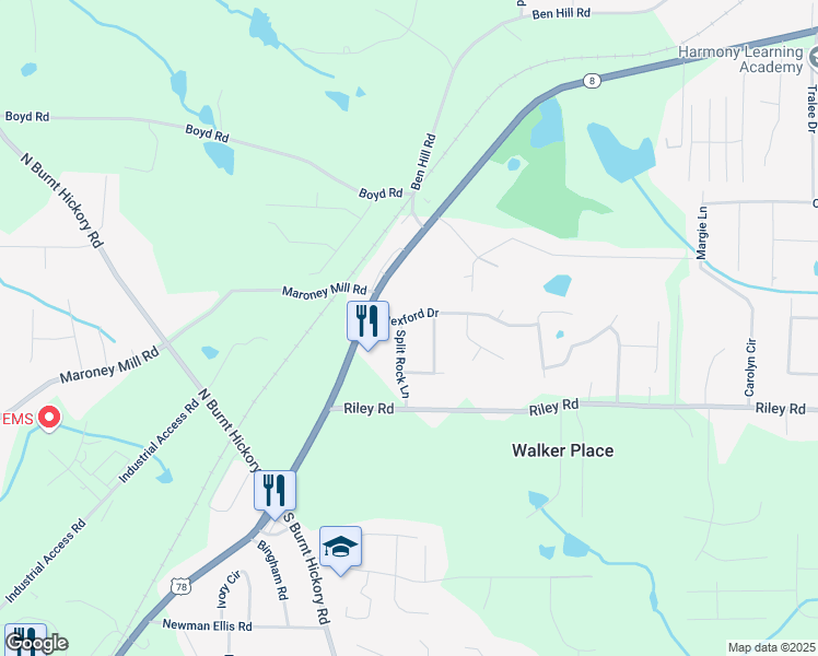 map of restaurants, bars, coffee shops, grocery stores, and more near 840 Split Rock Lane in Douglasville