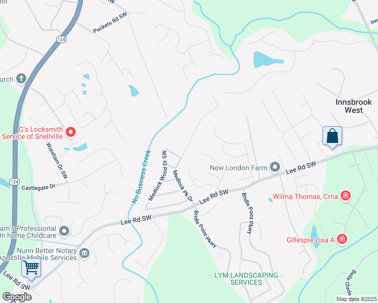 map of restaurants, bars, coffee shops, grocery stores, and more near 4070 Medlock Park Drive in Snellville