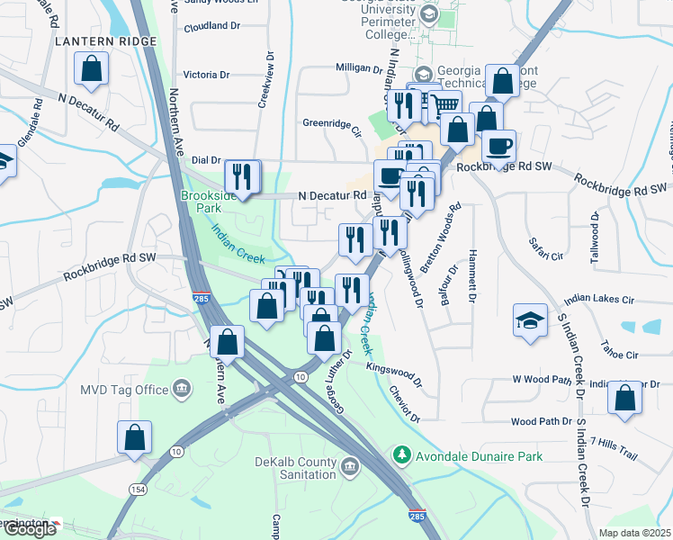 map of restaurants, bars, coffee shops, grocery stores, and more near in DeKalb County