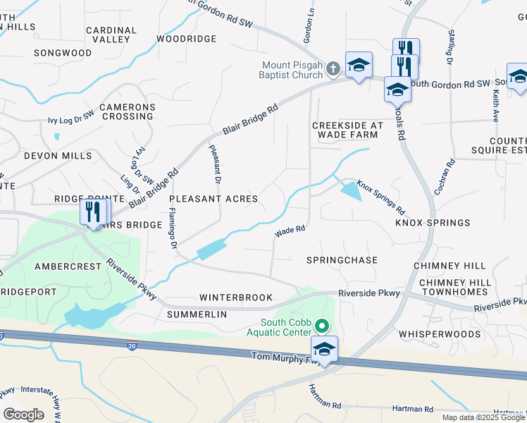 map of restaurants, bars, coffee shops, grocery stores, and more near 977 Kathryn Court Southwest in Austell