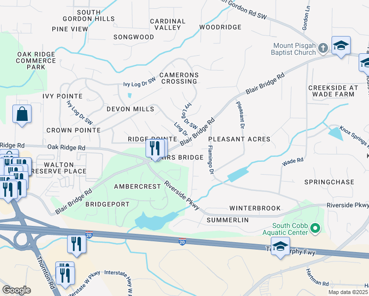 map of restaurants, bars, coffee shops, grocery stores, and more near 7011 Grinder Drive in Austell