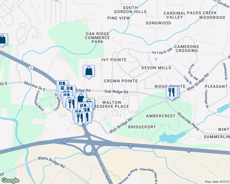 map of restaurants, bars, coffee shops, grocery stores, and more near 7049 Ivy Pointe Row in Austell