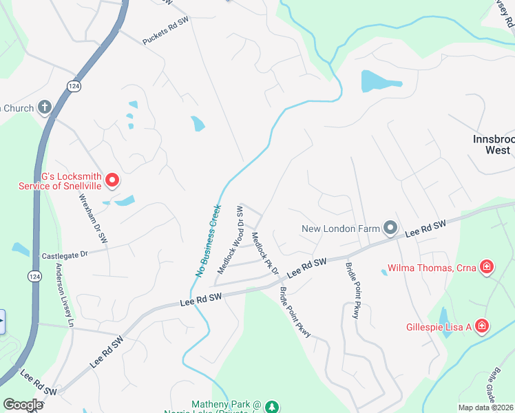 map of restaurants, bars, coffee shops, grocery stores, and more near 4070 Medlock Park Drive Southwest in Snellville