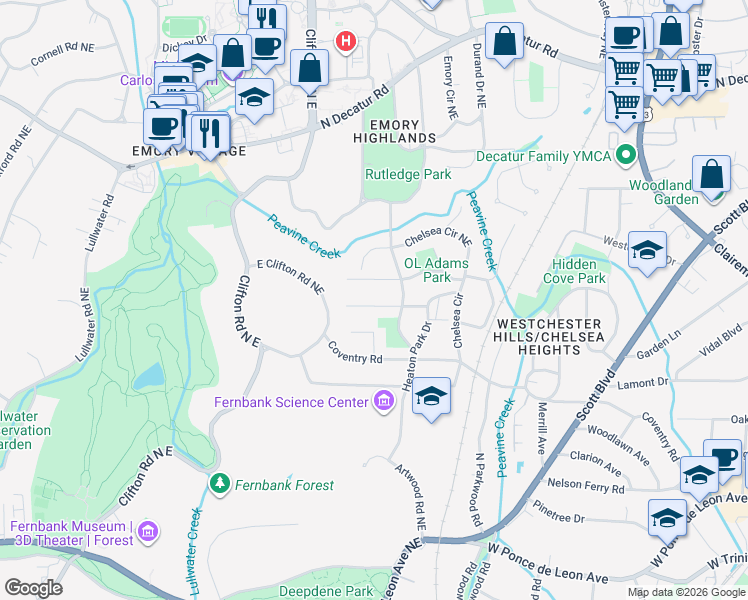 map of restaurants, bars, coffee shops, grocery stores, and more near 1742 Vickers Circle in Decatur