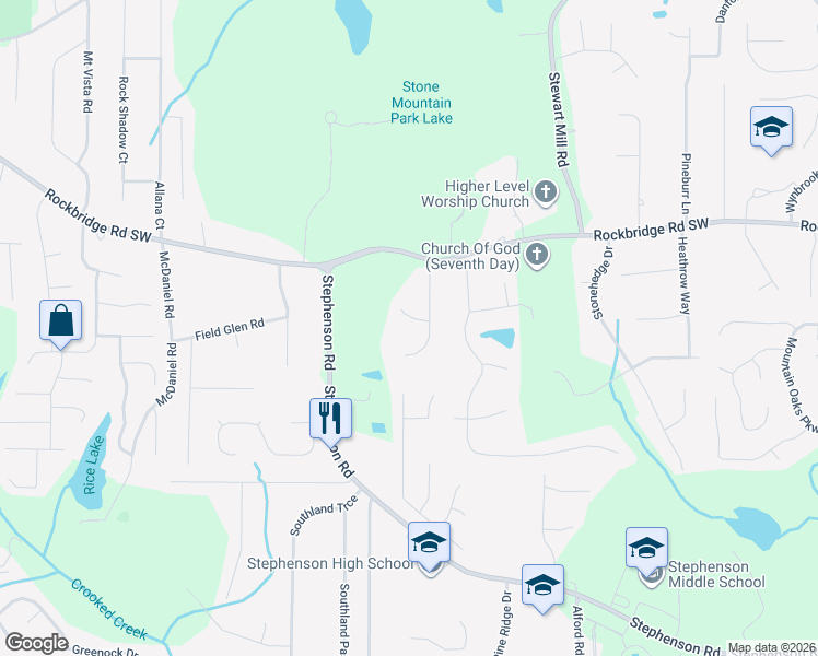 map of restaurants, bars, coffee shops, grocery stores, and more near 6435 Laural Bend in Stone Mountain