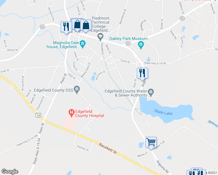map of restaurants, bars, coffee shops, grocery stores, and more near 325 Peachtree Street in Edgefield