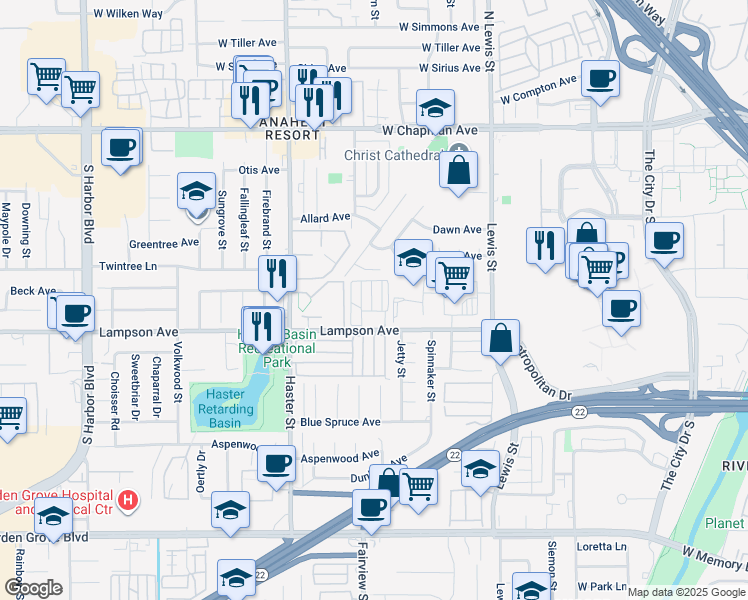 map of restaurants, bars, coffee shops, grocery stores, and more near 13181 Lampson Avenue in Garden Grove