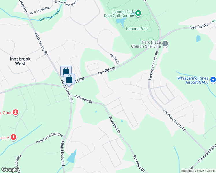 map of restaurants, bars, coffee shops, grocery stores, and more near Huff Park Court Southwest in Snellville