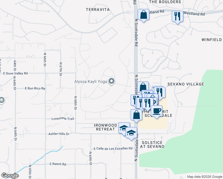 map of restaurants, bars, coffee shops, grocery stores, and more near 32825 North 69th Street in Scottsdale