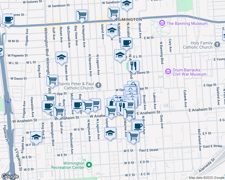 map of restaurants, bars, coffee shops, grocery stores, and more near 1006 Island Avenue in Los Angeles
