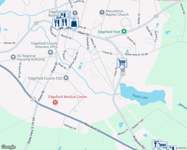 map of restaurants, bars, coffee shops, grocery stores, and more near 325 Peachtree Street in Edgefield