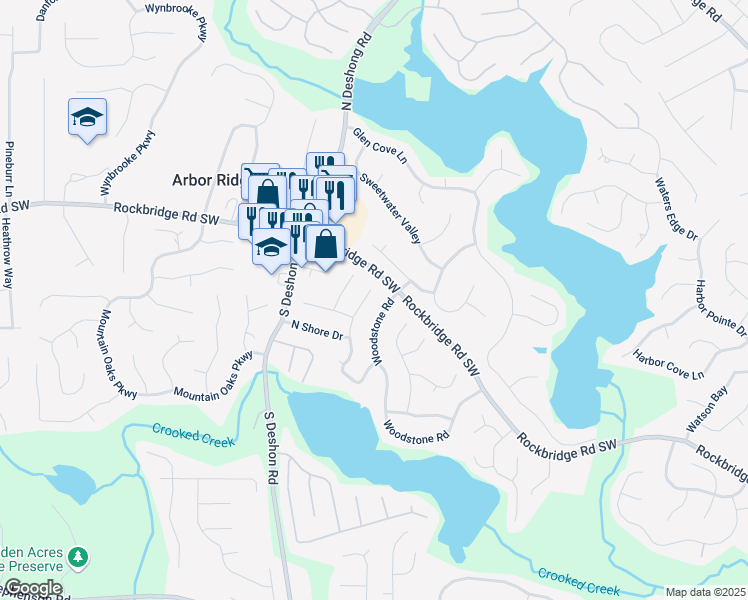 map of restaurants, bars, coffee shops, grocery stores, and more near 516 North Shore Road in Lithonia