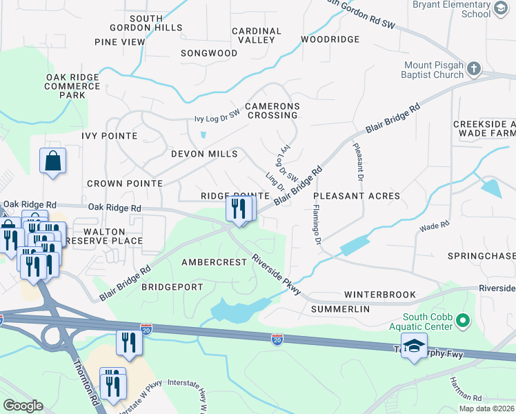 map of restaurants, bars, coffee shops, grocery stores, and more near 7011 Grinder Drive in Austell