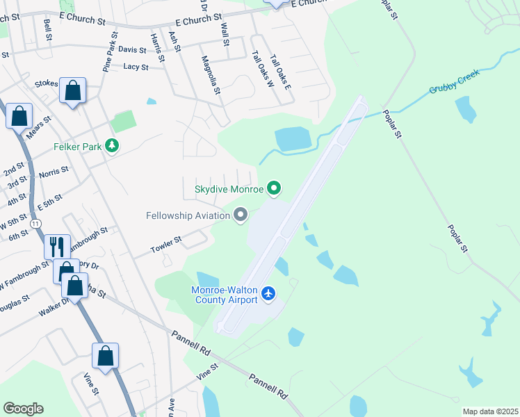 map of restaurants, bars, coffee shops, grocery stores, and more near 398 Towler Street in Monroe