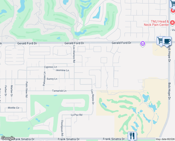 map of restaurants, bars, coffee shops, grocery stores, and more near 19 Ambassador Circle in Rancho Mirage