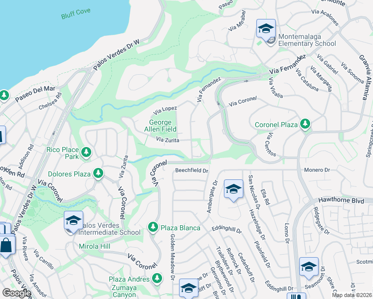 map of restaurants, bars, coffee shops, grocery stores, and more near 1536 Vía Zurita in Palos Verdes Estates