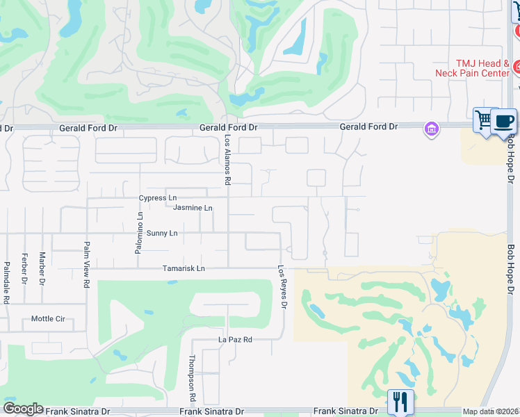 map of restaurants, bars, coffee shops, grocery stores, and more near 4 Big Sioux Road in Rancho Mirage