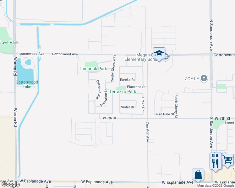 map of restaurants, bars, coffee shops, grocery stores, and more near 504 Reeves Parkway in San Jacinto