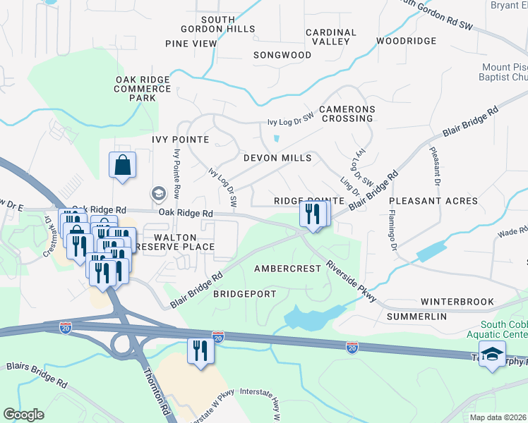 map of restaurants, bars, coffee shops, grocery stores, and more near 1237 Ling Way in Austell