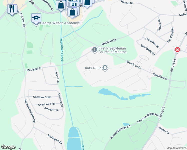 map of restaurants, bars, coffee shops, grocery stores, and more near 535 Heritage Court in Monroe