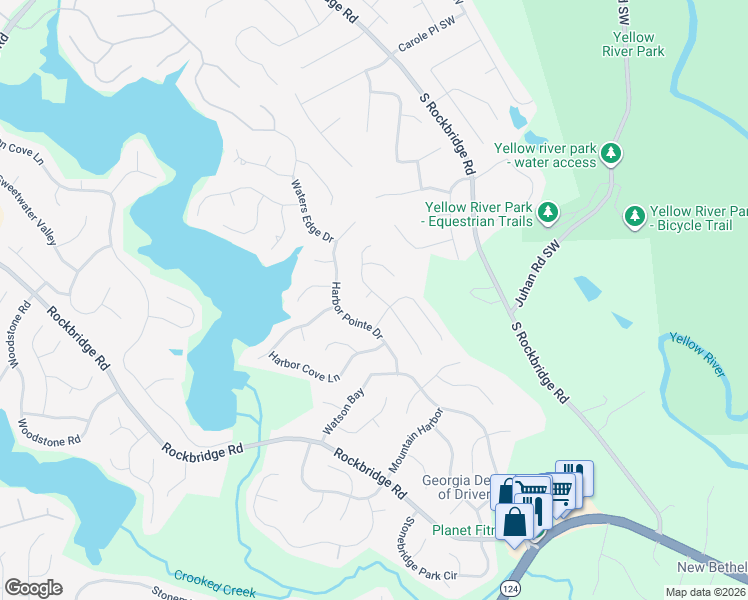map of restaurants, bars, coffee shops, grocery stores, and more near 276 Misty Ridge Lane in Stone Mountain