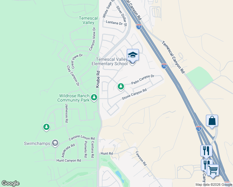 map of restaurants, bars, coffee shops, grocery stores, and more near 9188 Clay Canyon Drive in Corona