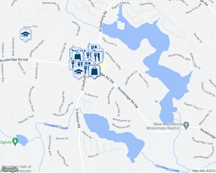 map of restaurants, bars, coffee shops, grocery stores, and more near 516 North Shore Road in Lithonia