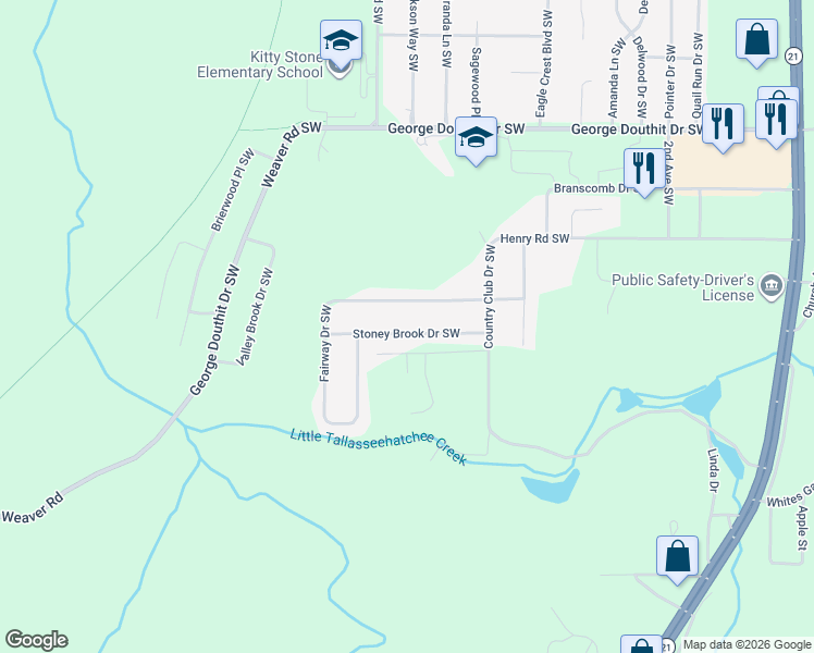 map of restaurants, bars, coffee shops, grocery stores, and more near 513 Stoney Brook Drive Southwest in Jacksonville