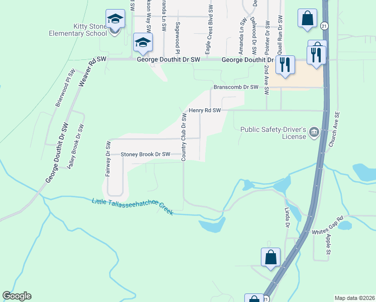 map of restaurants, bars, coffee shops, grocery stores, and more near 1516 Country Club Drive Southwest in Jacksonville