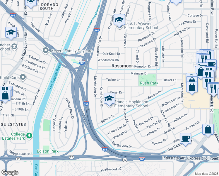 map of restaurants, bars, coffee shops, grocery stores, and more near 12362 Wembley Road in Los Alamitos