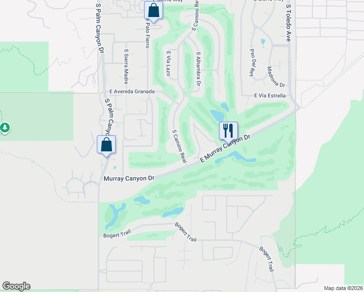 map of restaurants, bars, coffee shops, grocery stores, and more near 2736 South Camino Real in Palm Springs