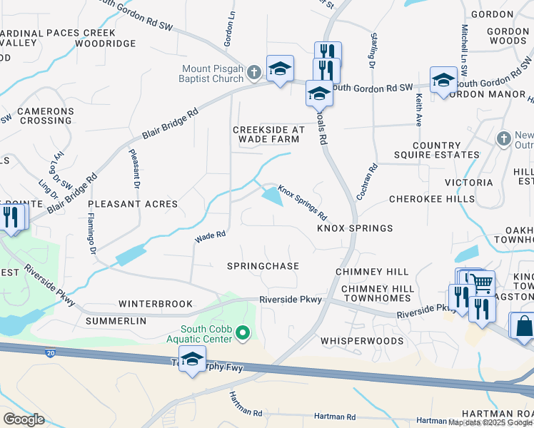 map of restaurants, bars, coffee shops, grocery stores, and more near 6994 Oneil Court in Austell