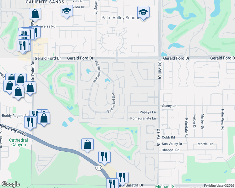 map of restaurants, bars, coffee shops, grocery stores, and more near 36503 Calle Esperanza in Cathedral City