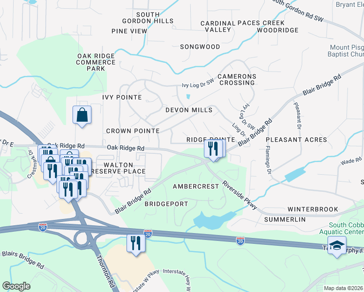 map of restaurants, bars, coffee shops, grocery stores, and more near 1237 Ling Way in Austell