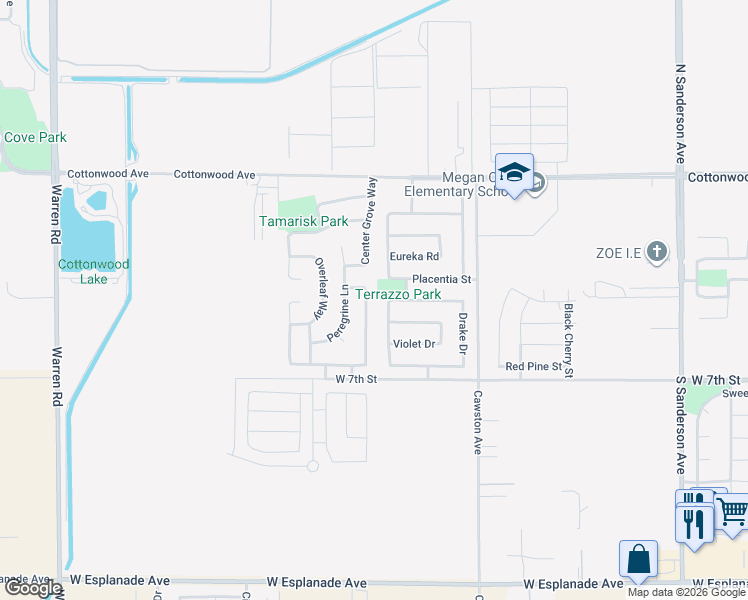 map of restaurants, bars, coffee shops, grocery stores, and more near 504 Reeves Parkway in San Jacinto