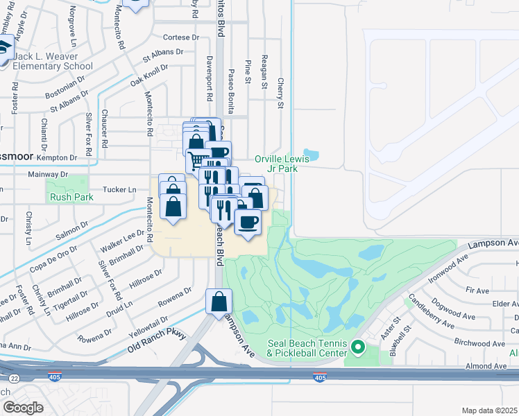 map of restaurants, bars, coffee shops, grocery stores, and more near 12300 Seal Beach Boulevard in Seal Beach