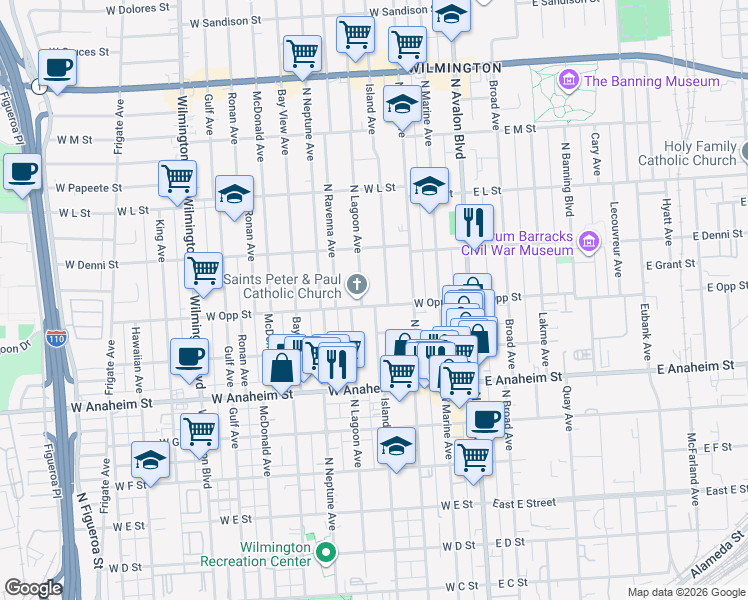 map of restaurants, bars, coffee shops, grocery stores, and more near 1010 Lagoon Ave in Wilmington