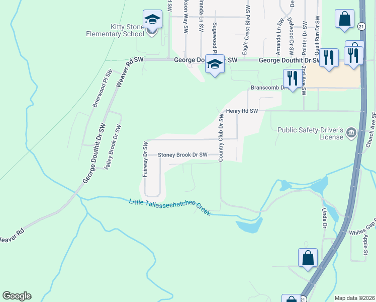 map of restaurants, bars, coffee shops, grocery stores, and more near 513 Stoney Brook Drive Southwest in Jacksonville