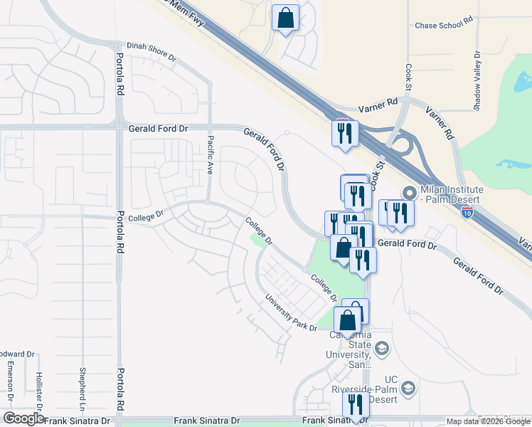 map of restaurants, bars, coffee shops, grocery stores, and more near in Palm Desert