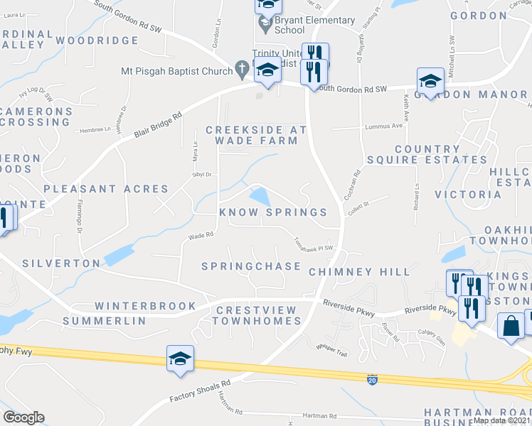 map of restaurants, bars, coffee shops, grocery stores, and more near 6993 Oneil Court in Austell