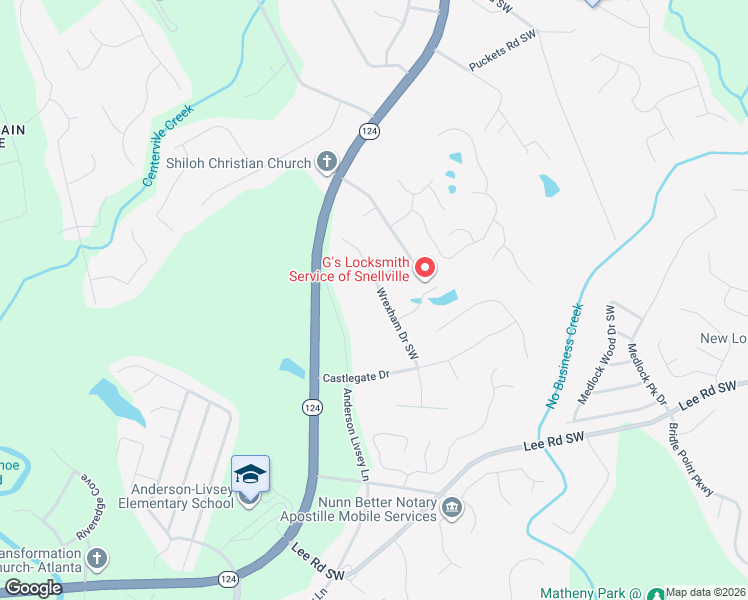 map of restaurants, bars, coffee shops, grocery stores, and more near 4071 Wrexham Drive Southwest in Snellville